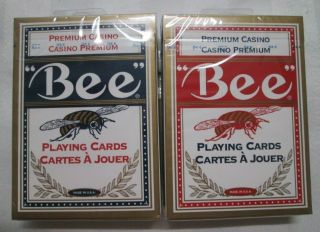 Bee Premium Casino Poker - Size Playing Cards 2 Decks Red & Blue No.  92 Usa - Made