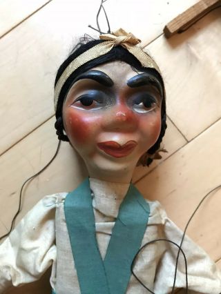 Vintage Mexican Woman Marionette Folk Art Wooden Sombrero String Puppet 2