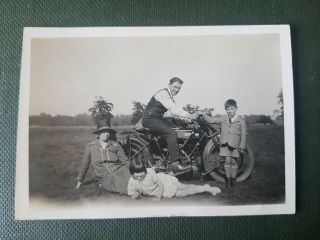 Man On Vintage B.  S.  A.  Motorcycle.  Photo 9x6cm App