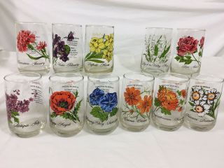 Vtg Brockway Flower Of The Month Drinking Glasses (11) Glasses