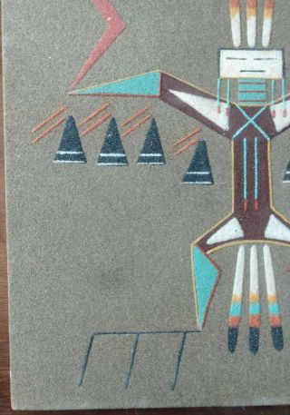 Vintage Native American Navajo Sand Art Signed Titled Thunder Bird 3