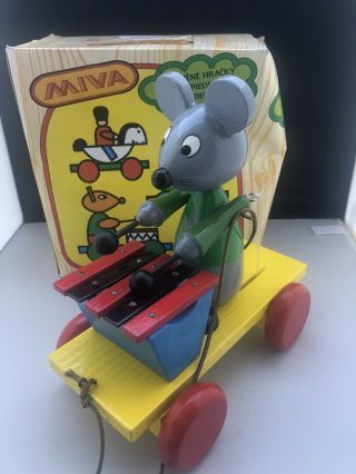 Wooden Pull Toy With Rolling Wheels Made In Czech Republic