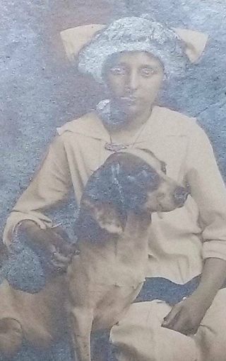 4 X 6 Photo Of A Young Girl And Her Dog Around 1900