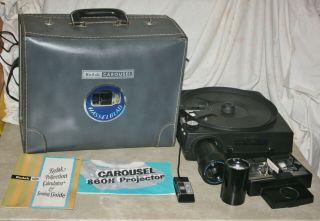 Vintage Kodak Auto Focus Carousel 860h Slide Projector 2 Lenses Remote & Case