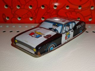 Vintage Tin Litho Friction 5 " Long Police Car P.  D.  7237 Made In Japan