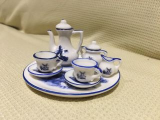 Mini Doll Child China Tea Set 10 Piece Cup Saucer Teapot Sugar Creamer Plate