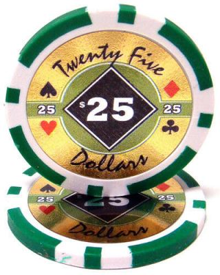 25 Green $25 Black Diamond 14g Clay Poker Chips