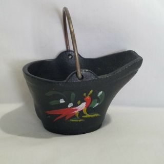 Vintage Miniature Cast Iron Coal Bucket Soot Pot Bird Of Paradise