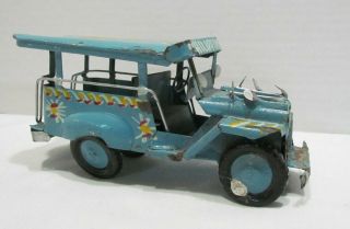 Safari Jeep Vintage Tin Litho Toy Car Souvenir Of The Philippines Blue Metal