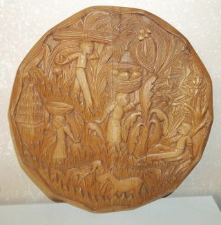 Vintage Carved Wood African American Plantation Fields/harvest Round Wall Plaque