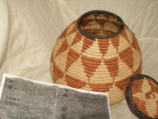 Vintage African Zulu Coil Basket - - Lidded - Triangle Pattern - - Hand Made