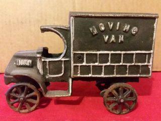 Black Moving Van Cast Iron Delivery Toy Vehicle 6 1/2 " X 4 1/4 " X 2 1/2 "
