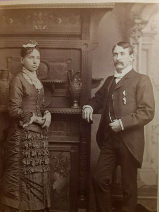 Cabinet Card Well To Do Couple Fine Dress Jewelry Mustache South Bend In