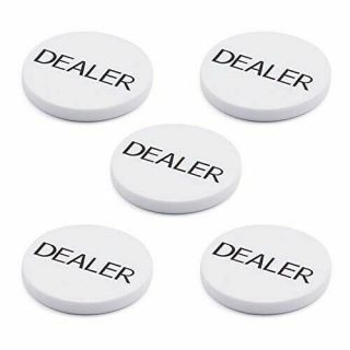 Set Of Five 2 " White Professional Casino Texas Holdem Poker Dealer Buttons