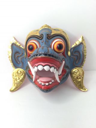 Balinese Hanuman Mask Blue Hand Carved Wood Bali Wall Art