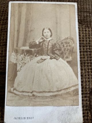 Victorian Cdv Photo Woman In Big Dress,  Book On Lap - Oldham