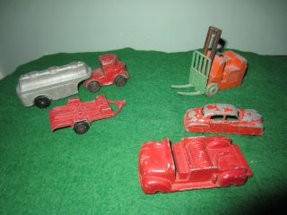 Red Truck,  Dinky Fork Truck,  Tank Truck,  Motor Cycle Trailer Junkyard Parts