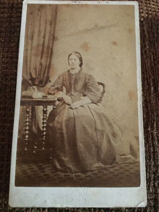 Victorian Cdv Photo Woman Seated At Table W/ Books - Manchester