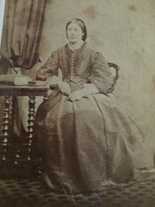 Victorian CDV Photo Woman Seated At Table W/ Books - Manchester 2