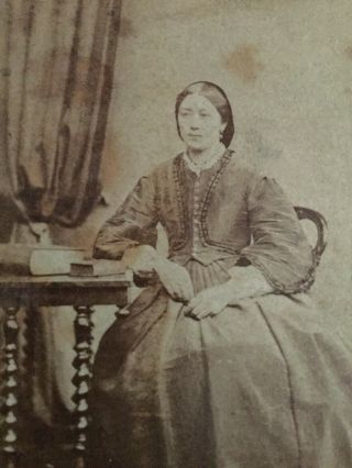 Victorian CDV Photo Woman Seated At Table W/ Books - Manchester 3