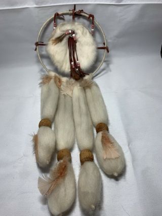 Vintage American Indian Hand Made Mandella Dream Catcher Beads & Feathers Z3
