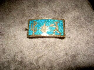 Vintage Sterling Silver Mexico 925 Belt Buckle With Turquoise Inlay Cactus 36gr