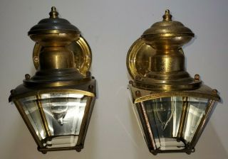 Set Of 2 Vintage Brass Lantern Porch Exterior Outdoor Light 9 "