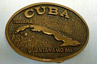 Vintage Rare Solid Brass Belt Buckle With Cuba - 1978 Bts Marked