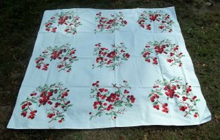 Vintage Wilendur Tablecloth & 4 Napkins With Cherries 50 " X52 "