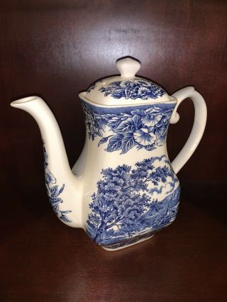 Vintage Staffordshire Liberty Blue Coffee Pot With Lid Made In England Ironstone