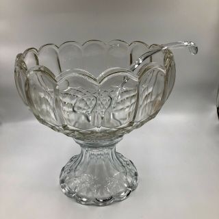 Vintage L.  E.  Smith Old Dominion Pedestal Punch Bowl And Glass Ladle Guc
