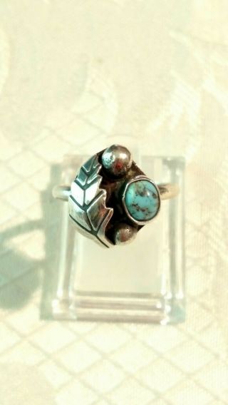Very Old Pawn - Native American Sterling Silver Ring - Rare Turquoise - Size 8.  5