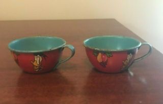 2 Vintage Ohio Art Co Childs Play Tea Cups Metal Donald Duck Usa