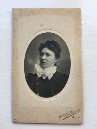 Vintage Carte De Visite,  Cdv,  Photo,  Lady Wearing Large Bow,  Hollis Davies Bath