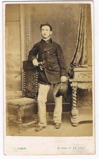 Belfast - Cdv - Standing Gent - Bobbin Backed Chair C.  1870 By T.  Plimmer