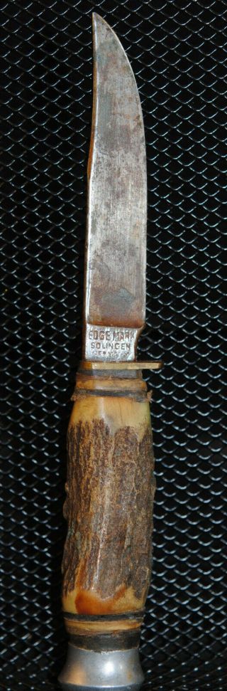 Vintage Stag Handled Edge Mark Solingen Germany Hunting Knife 491