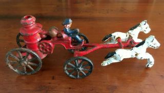 Antique Kenton - Type Cast Iron Toy Horse Drawn Fire Truck - Unmarked