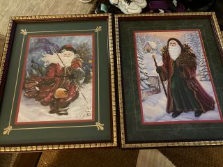 Home Interiors Christmas Santa Claus Homco 2 Vintage Framed Pictures