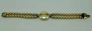Vintage Trifari Kunio Matsumoto Gold Tone 2 Strand Pearl Bracelet Signed 7 "