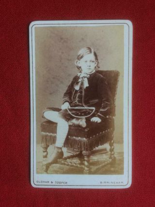 Victorian Carte De Visite Photograph Of Unknown Child In Velvet Suit C.  1870 Oldh