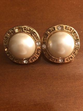 Givenchy Logo Faux Pearl Gold - Tone Earrings Vintage