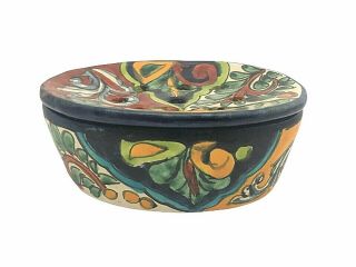 Talavera Mexican Ceramic Pottery Soap Dish With Removable Draining Lid Top
