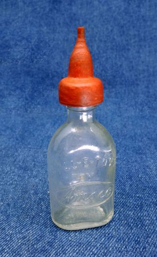 Vintage Amsco 4 " Doll - E - Toys Baby Bottle Glass Rubber Nipple