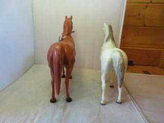 Two Large Vintage Plastic Horses White and Brown 2