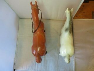 Two Large Vintage Plastic Horses White and Brown 3