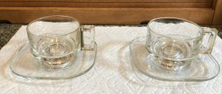 Set Of 2 - Vtg 1960s Joe Colombo Arno Italy Clear Glass Coffee Cup & Saucer Mcm