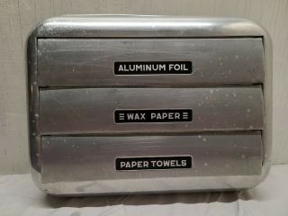 Vintage Metal Paper Towel Wax Paper Aluminum Foil Dispenser Kitchen Wall Mount