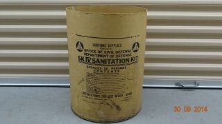 Vintage 1962 Civil Defense Dod Sanitation Kit Drum Sk Iv Cold War Barrel,  Drum