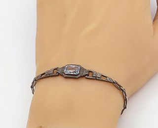 925 Sterling Silver - Vintage Victorian Blue Topaz Petite Chain Bracelet - B8263