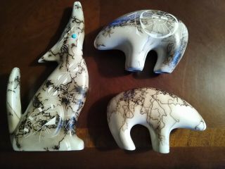 Native American Horse Hair Pottery,  Coyote And Two Bears